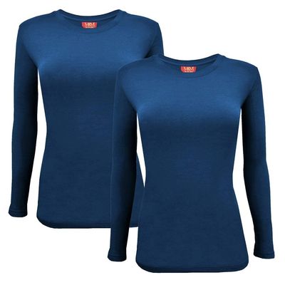 ACTIVE UNIFORMS Women's Under Scrub Tee Crew Neck Long Sleeve T-Shirt 2- Pack (True Navy Blue, XX-Large)