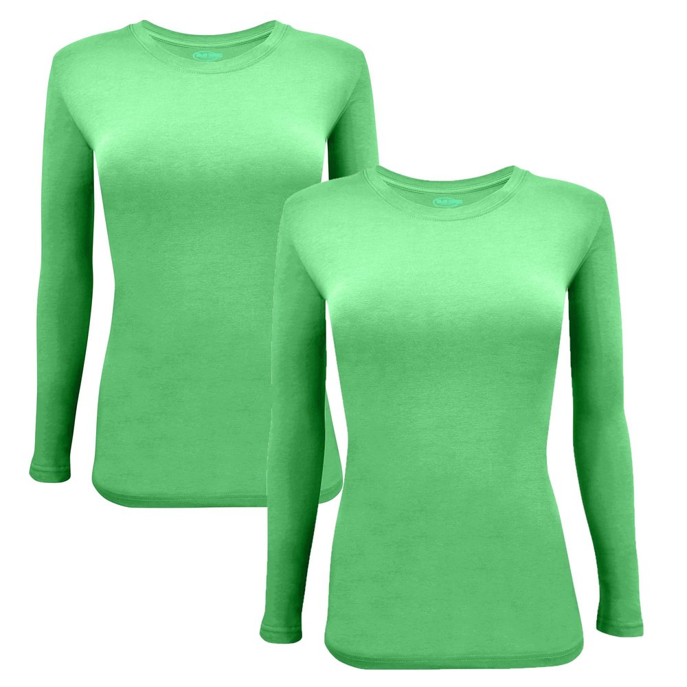 ACTIVE UNIFORMS Women's Under Scrub Tee Crew Neck Long Sleeve T-Shirt 2- Pack (Light Green, Large)
