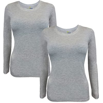 ACTIVE UNIFORMS Women's Under Scrub Tee Crew Neck Long Sleeve T-Shirt 2- Pack (Heather Charcoal, X-Small)