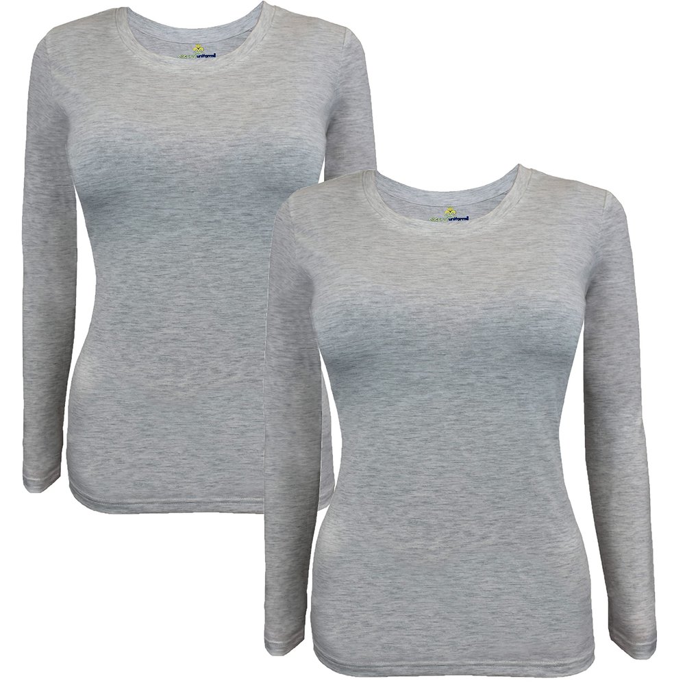 ACTIVE UNIFORMS Women's Under Scrub Tee Crew Neck Long Sleeve T-Shirt 2- Pack (Heather Charcoal, X-Small)