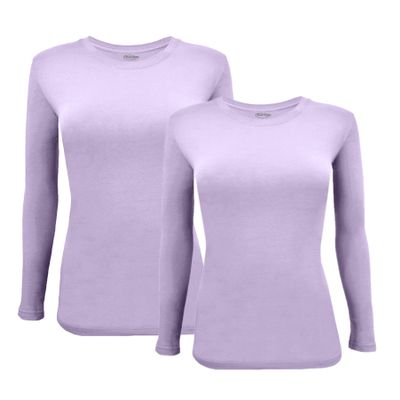 ACTIVE UNIFORMS Women's Under Scrub Tee Crew Neck Long Sleeve T-Shirt 2- Pack (Lavender, 4X-Large)