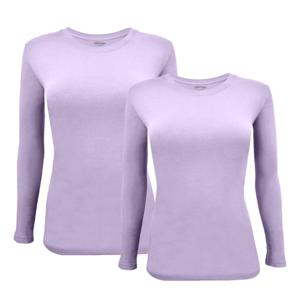 ACTIVE UNIFORMS Women's Under Scrub Tee Crew Neck Long Sleeve T-Shirt 2- Pack (Lavender, 4X-Large)
