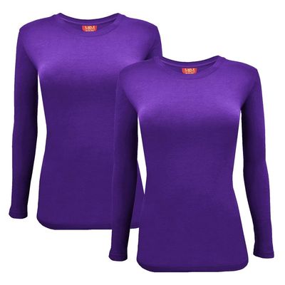 ACTIVE UNIFORMS Women's Under Scrub Tee Crew Neck Long Sleeve T-Shirt 2- Pack (Purple, 3X-Large)