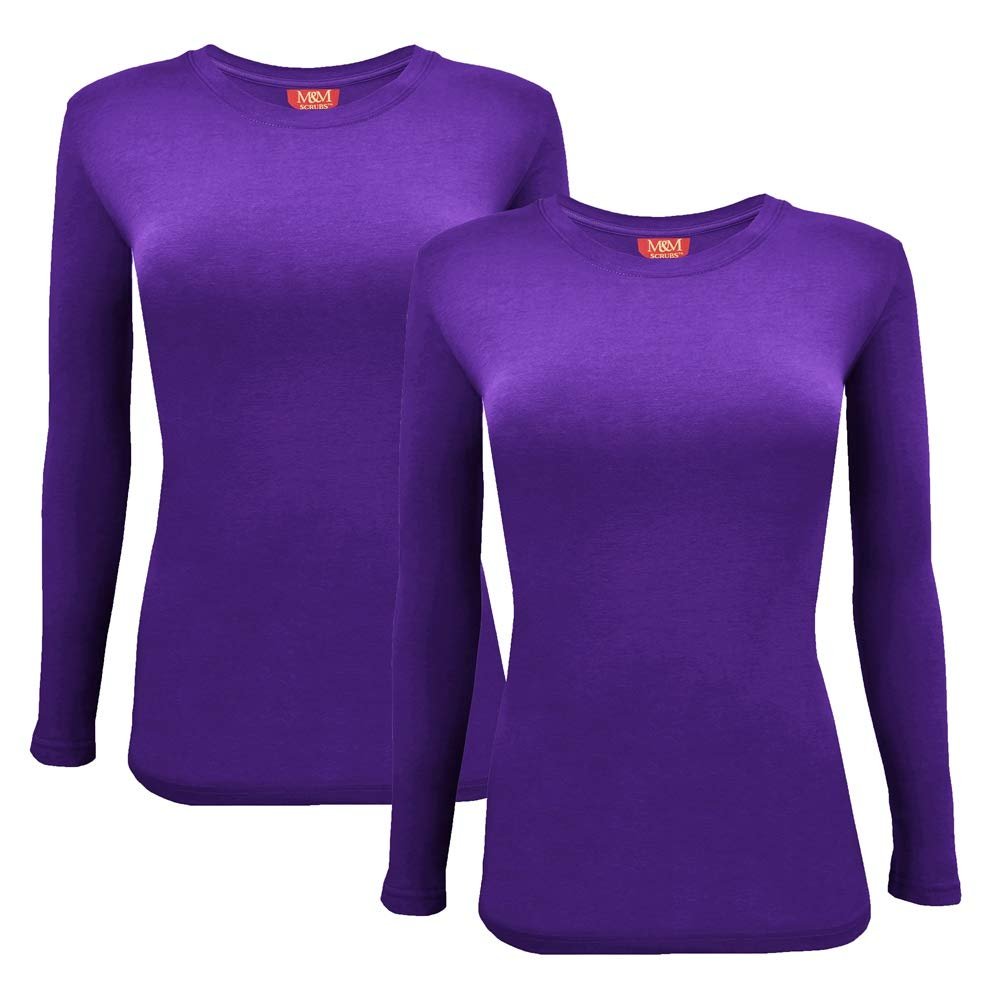 ACTIVE UNIFORMS Women's Under Scrub Tee Crew Neck Long Sleeve T-Shirt 2- Pack (Purple, 3X-Large)