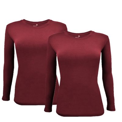 ACTIVE UNIFORMS Women's Under Scrub Tee Crew Neck Long Sleeve T-Shirt 2- Pack (Burgundy, Medium)