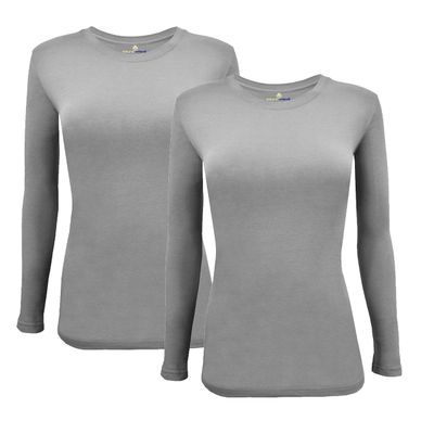 ACTIVE UNIFORMS Women's Under Scrub Tee Crew Neck Long Sleeve T-Shirt 2- Pack (Grey, XX-Small)