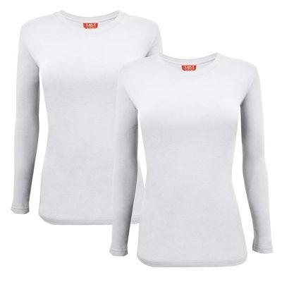 ACTIVE UNIFORMS Women's Under Scrub Tee Crew Neck Long Sleeve T-Shirt 2- Pack (White, Medium)