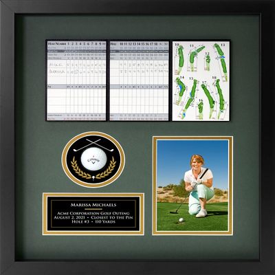 Universal Golf Achievement, Event, Award Display Case Frame for Ball, Scorecard, Photo & Printed Graphic Info Insert (Premium, 4 Components)