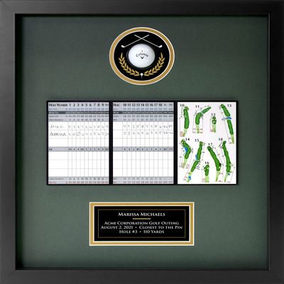 Universal Golf Achievement, Event, Award Display Case Frame for Ball, Scorecard, Photo & Printed Graphic Info Insert (Premium, 3 Components)