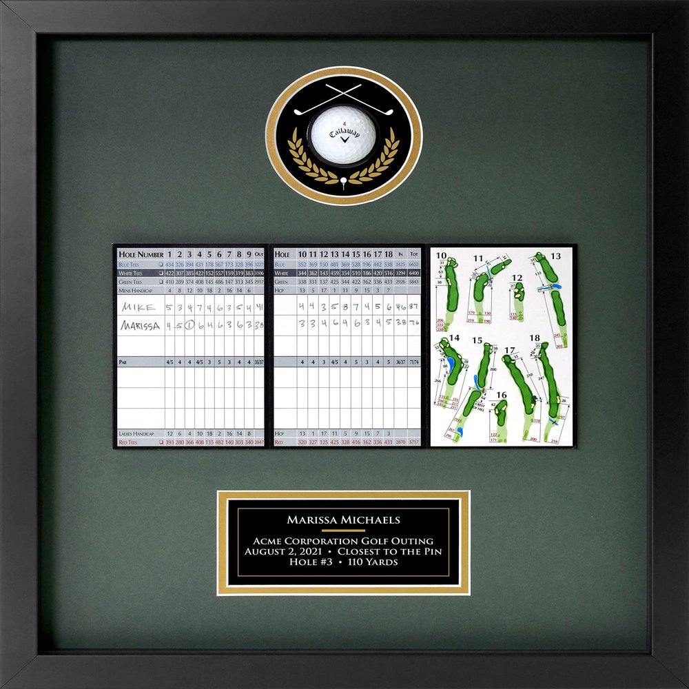 Universal Golf Achievement, Event, Award Display Case Frame for Ball, Scorecard, Photo & Printed Graphic Info Insert (Premium, 3 Components)