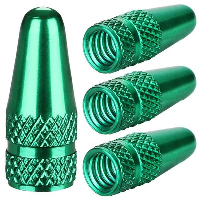Aluminum Presta Valve Stem Caps  Green Tire Air Dust Covers for Bike (4 Pack)  Fit French Valves on Road, MTB, Hybrid, Racing, Fitness, Folding & Fat Bikes
