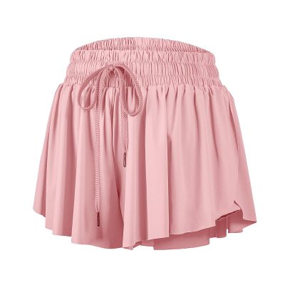 Flowy Athletic Shorts for Women Gym Yoga Workout Running Sweat Short Spandex Butterfly Tennis Skort Skirt High Waisted with Pockets Underneath Girls Trendy Clothes Dressy Casual Summer Light Pink S