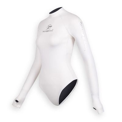 Womens Wetsuit 2mm Smooth-Skin Neoprene Wetsuit White with Open-Back & High Hip Bottom One-Piece Long Sleeve Swimsuits for Women Diving Surfing Snorkeling