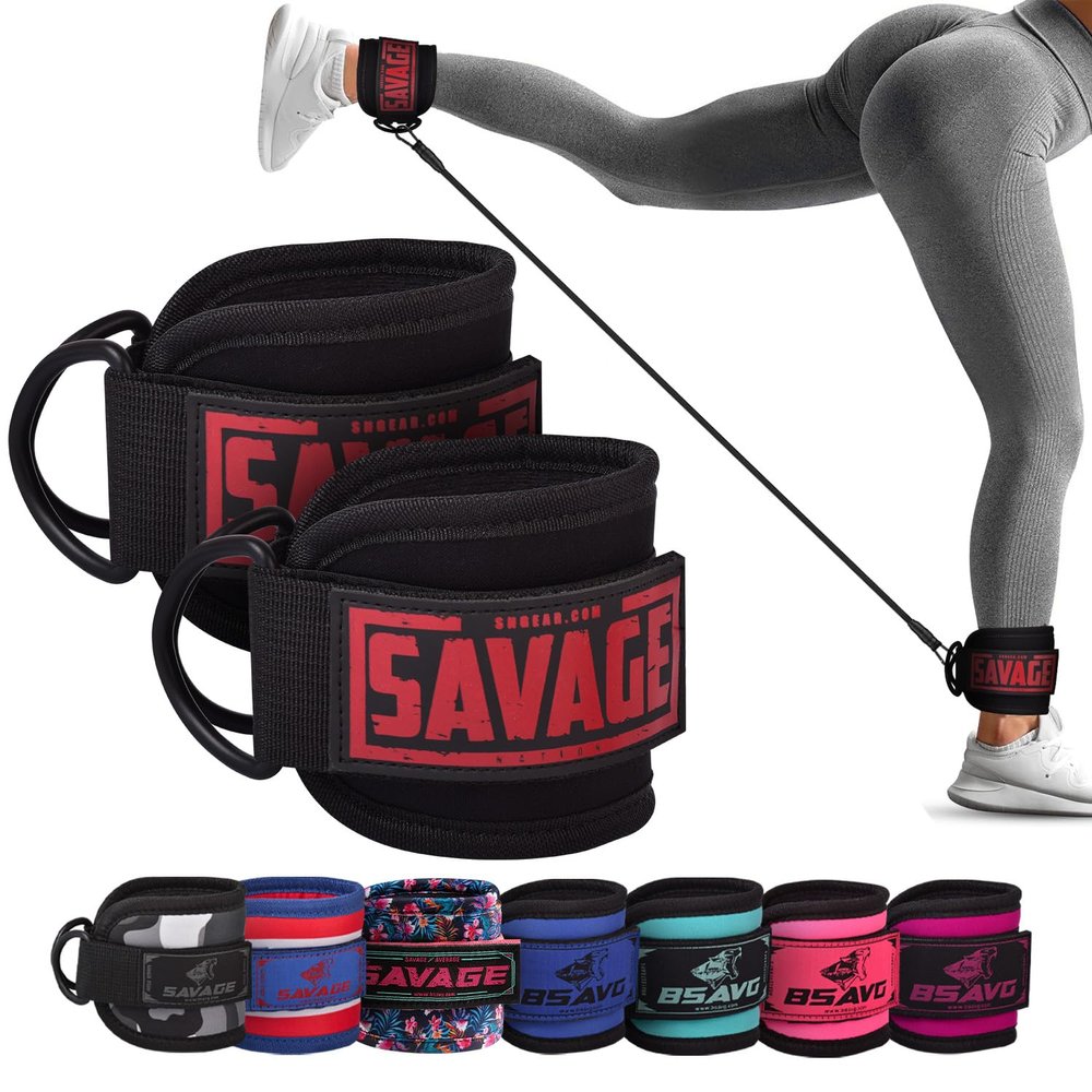 BeSAVAGE - Exercise Machine Attachments for Glute Workouts, Kickbacks, Hip Abductors, Leg Extensions, Ankle Straps for Cable Machines, Workout Cuff Attachments for Home & Gym