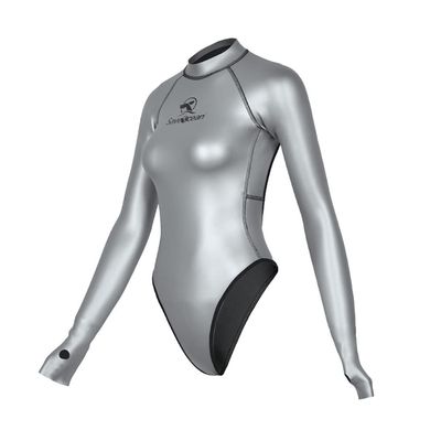 Womens Wetsuit 2mm Smooth-Skin Neoprene Wetsuit Silver with Open-Back & T-Back Bottom One-Piece Long Sleeve Swimsuits for Women Diving Surfing Snorkeling