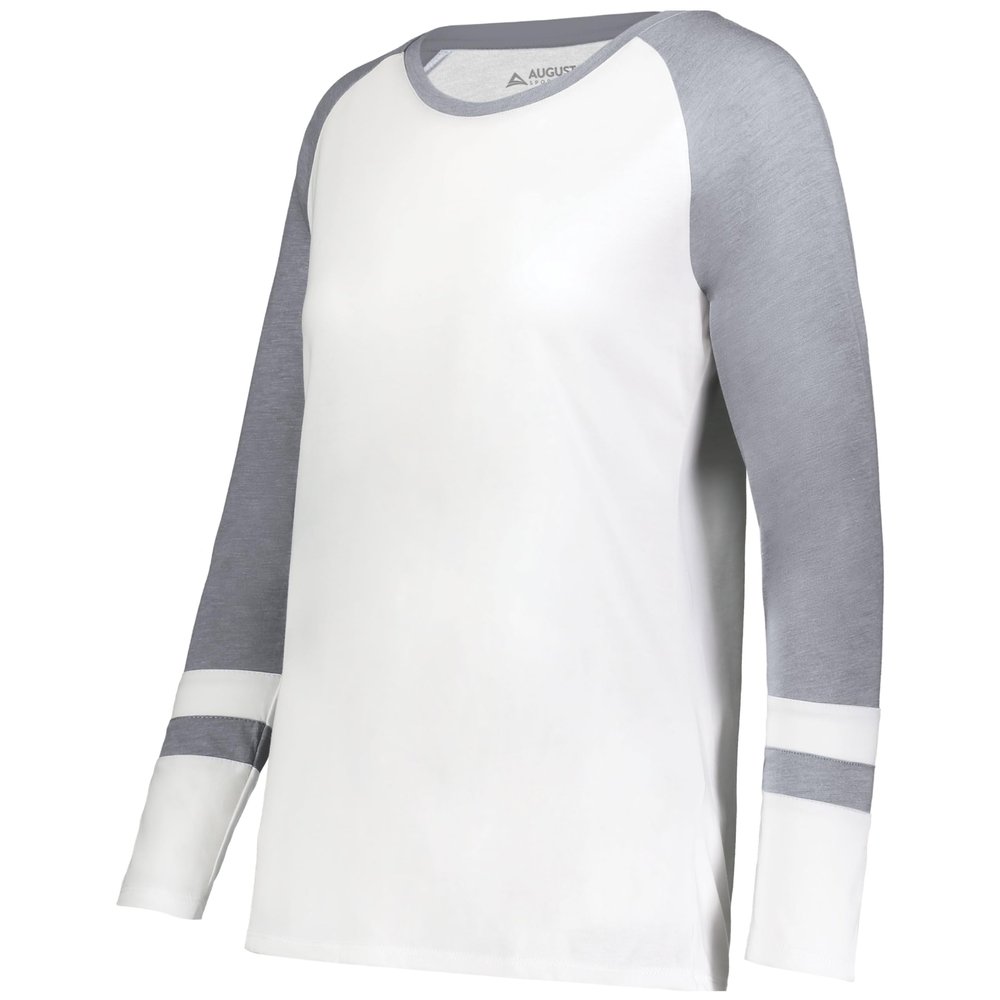 Augusta Sportswear Women's Fanatic 2.0 Long Sleeve Tee, White/Grey Heather, 2XL