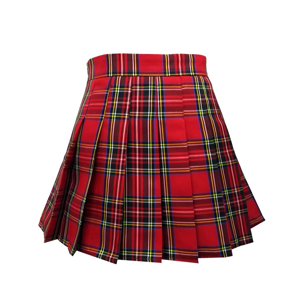 TONCHENGSD Women's High Waist Pleated Mini Skirt Skater Tennis Skirt (Red Plaid 01, XS)