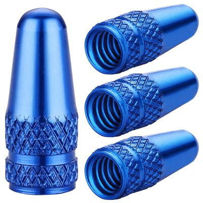 Aluminum Presta Valve Stem Caps Blue Tire Air Dust Covers for Bike (4 Pack) Fit French Valves on Road, MTB, Hybrid, Racing, Fitness, Folding & Fat Bikes