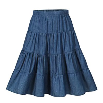 JE Sterguard Girls' Skirt Pure Cotton Navy Blue Knee Length A-Line Hem Skirts for Girl 6-7 2252SL2