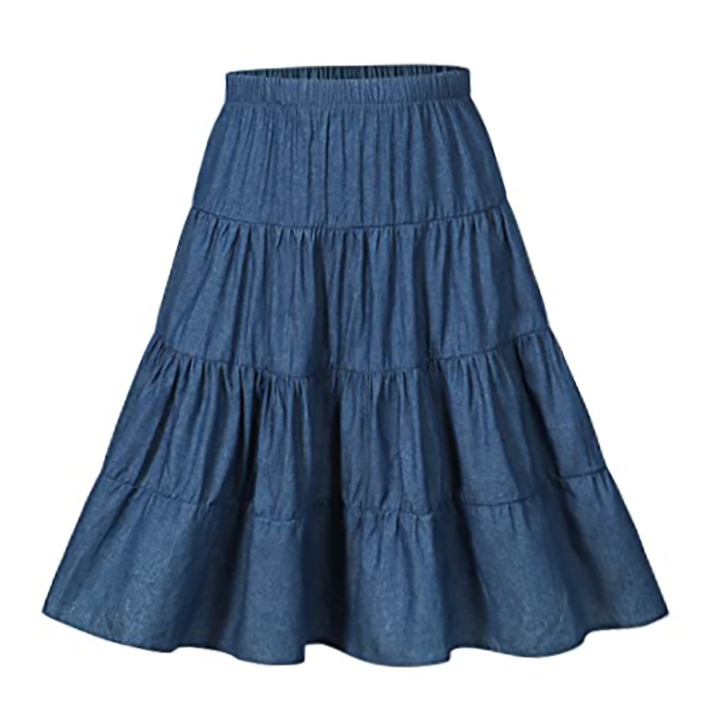 JE Sterguard Girls' Skirt Pure Cotton Navy Blue Knee Length A-Line Hem Skirts for Girl 6-7 2252SL2