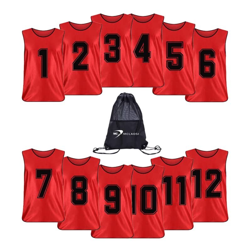 MCLAOSI Number Print Team Practice Vests Pinnies Jerseys for Kids Youth Sports Basketball, Football, Soccer 6-12 Packs