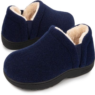 LongBay Men's Slippers Warm Bedroom Memory Foam House Shoes Slip-On for Indoor Outdoor Winter (Navy Blue, 9-10)