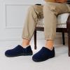 LongBay Men's Slippers Warm Bedroom Memory Foam House Shoes Slip-On for Indoor Outdoor Winter (Navy Blue, 9-10) view 2