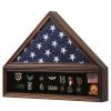 Zmiky Veteran Burial Flag Display Case American Flag Solid Wood Display Case Fits a 5 X 9.5 Flag Folded Military Shadow Box with Felt Lining Holder for Pins Insignia Medals Challenge Coins, Walnut view 1