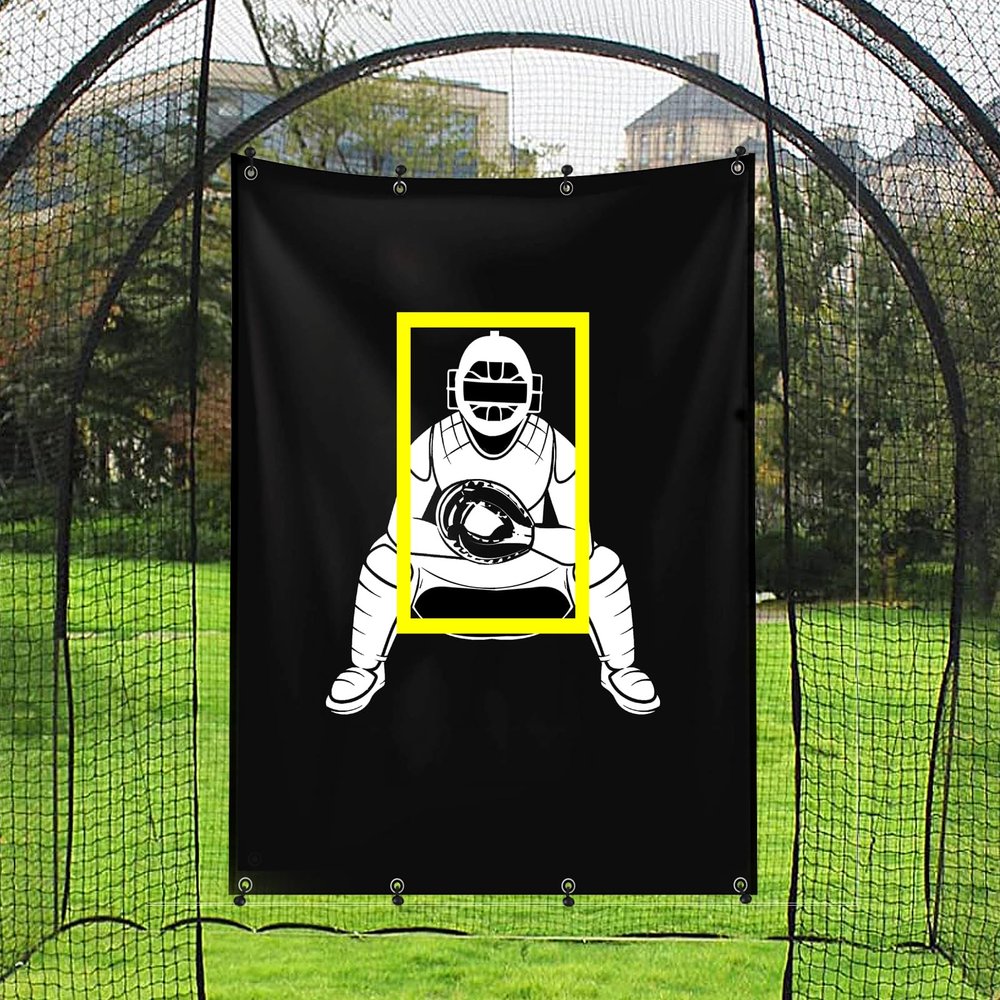 Baseball Backstop 4ft x 6ft Batting Cage Target Backdrop with Strike Zone for Baseball Softball Pitching Target Net Training Practice Tool (4ft x 6ft-Catcher)