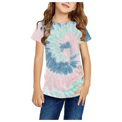 Children's Girls Tops Striped Short Sleeve Crew Neck T Shirts Color Block Tunics Summer Casual Tee Blouses 4-13 Years