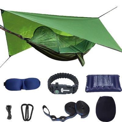 Camping Hammock with Mosquito Net and Rain Fly - Travel Hammock Bug Net - Hammock Tent for Outdoor Hiking Backpacking Travel Camping Accessories and Camping Gear Military Green
