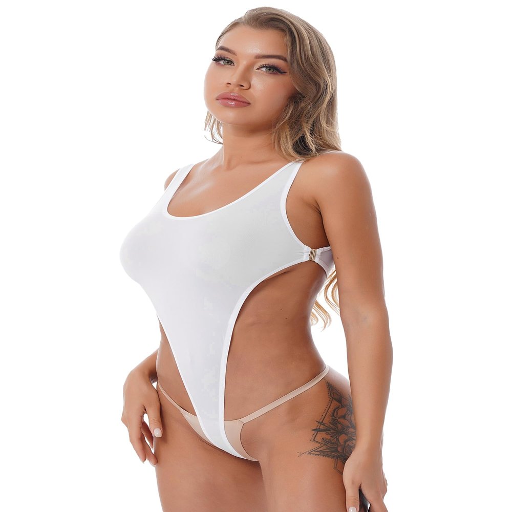 YiZYiF Womens Adult High Cut Thong Bikini Bodysuit Nightwear One Piece Monokini Swimsuit White One Size