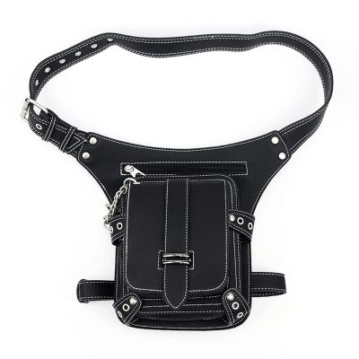 Sxdthy Leather Waist Pack Drop Leg Bag for Men Women Belt Hip Bag Multifunction Motorcycle Bicycle Outdoor Sports (Color : Black, Size : 18x10x19cm)