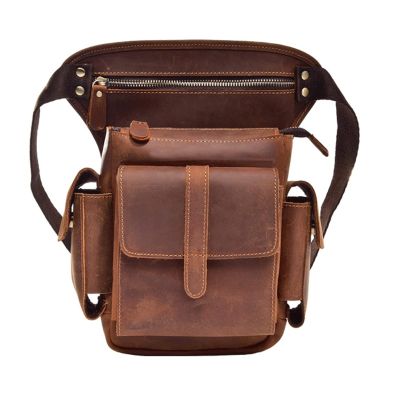 Sxdthy Leg Bag for Men Hip Drop Messenger Shoulder Travel Trekking Motorcycle Assault Fanny Waist Pack Leather Hip Bag ( Color : Brown , Size : 17x6x30cm )