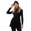 AWIBMK Muslim Swimsuits for Women Long Sleeve Solid Color Ruffled Hem Full Coverage Swimwear Modest Islamic Ladies Beachwear Swimming Burkini Hijab Swim Suit S-4XL Black Medium view 1
