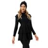 AWIBMK Muslim Swimsuits for Women Long Sleeve Solid Color Ruffled Hem Full Coverage Swimwear Modest Islamic Ladies Beachwear Swimming Burkini Hijab Swim Suit S-4XL Black Medium view 3