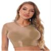 Manyakai Women Glossy Short Sleeve Crop Top T-Shirt Round Neck Slim Fit Yoga Athletic Jogger Gym Shirt Coffee Medium view 1