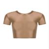 Manyakai Women Glossy Short Sleeve Crop Top T-Shirt Round Neck Slim Fit Yoga Athletic Jogger Gym Shirt Coffee Medium view 3