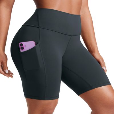 CRZ YOGA Butterluxe Biker Shorts Pockets 8" - High Waisted Workout Yoga Volleyball Buttery Soft Womens Dark Green Small