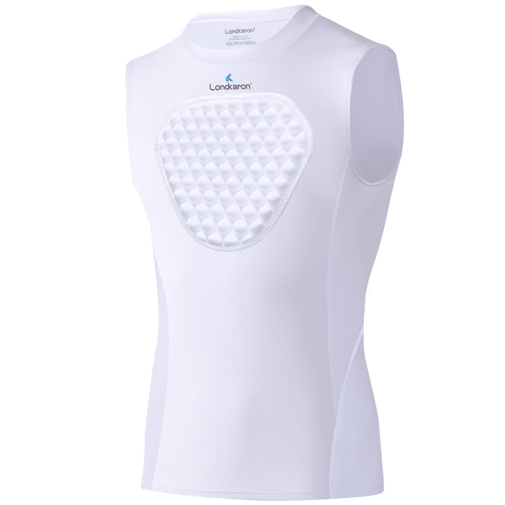 Londkaron Youth Elite Chest Protector Shirt, Padding on Chest for Baseball, Softball & Football (Medium, White)