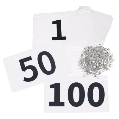TRIWONDER Tyvek Running Bib Competitor Numbers with Safety Pins, Running Numbers Paper Tags 1-500, Tearproof and Waterproof 4 x 7 Inches for Marathon Races and Events Sports Games (1-100)