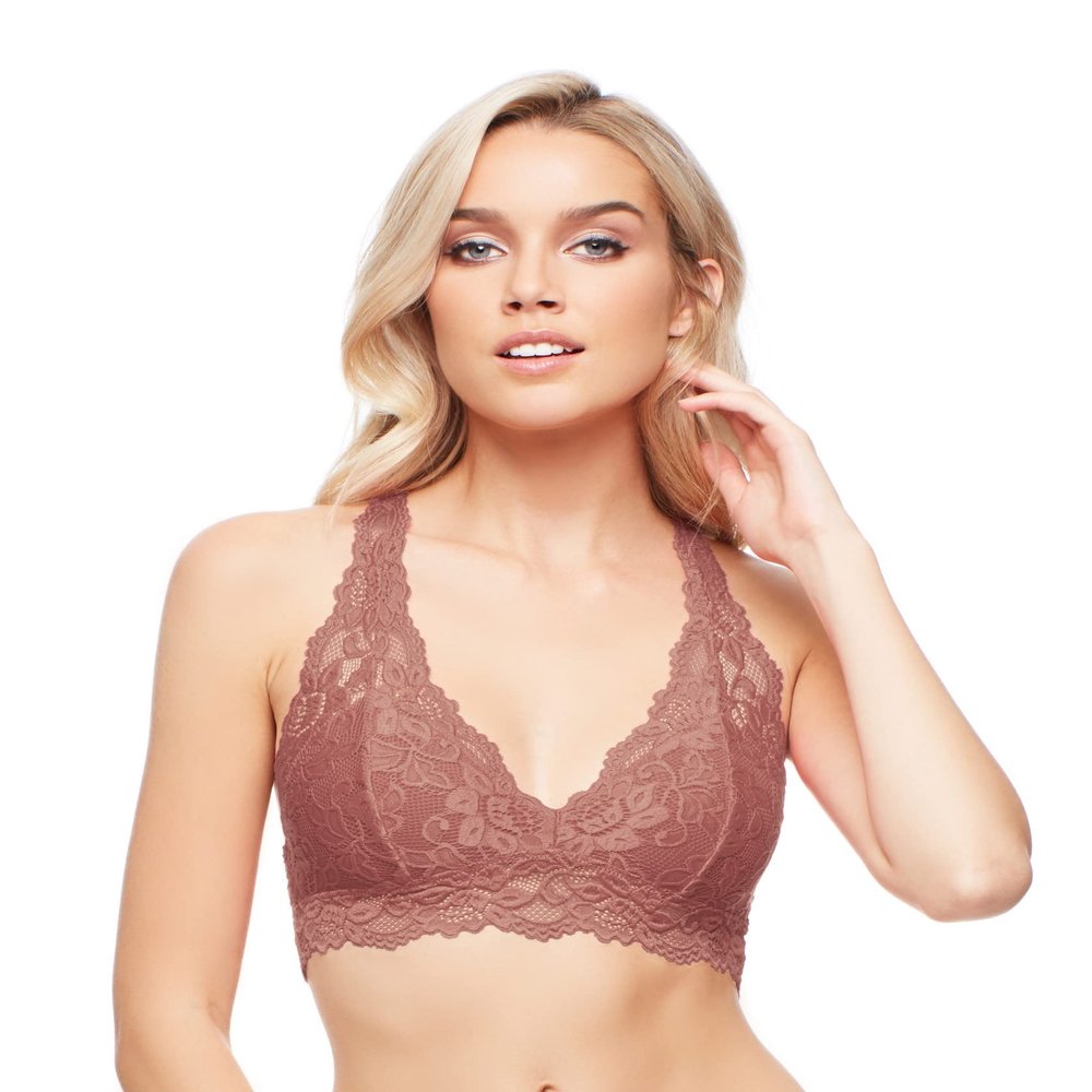 Mia Lace Bralette for Women, Unpadded and Unlined Wireless Bra, Perfect Racerback Everyday Lingerie (X-Large, Pecan)