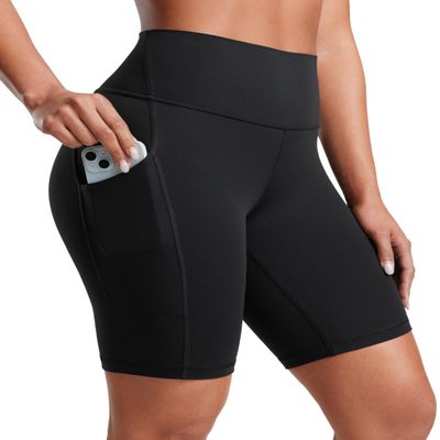 CRZ YOGA Butterluxe Biker Shorts Pockets 8" - High Waisted Workout Yoga Volleyball Buttery Soft Womens Black Medium