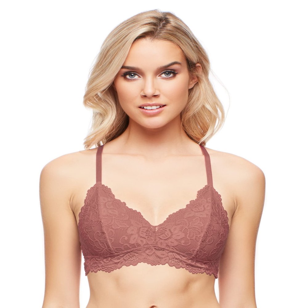 Katie Triangle Bralette for Women, Unpadded and Unlined Wireless Bra, Perfect Adjustable Everyday Lace Lingerie (X-Large, Pecan)