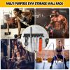 Riuog Gym Equipment Storage Rack,Multi Purpose Wall Mount Home Gym Equipment Storage Rack for Resistance Bands, Jump Ropes, Yoga Mat, Foam Roller, Chains, Barbells Carabiners Included, gift view 4