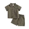 SHIBAOZI Toddler Baby Boys Clothes Set Button-down Shirt Tops + Cotton Linen Shorts Summer Outfit 2PCS with Pockets (Army Green, 6-12 Months) view 1