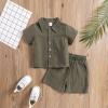SHIBAOZI Toddler Baby Boys Clothes Set Button-down Shirt Tops + Cotton Linen Shorts Summer Outfit 2PCS with Pockets (Army Green, 6-12 Months) view 2