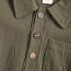 SHIBAOZI Toddler Baby Boys Clothes Set Button-down Shirt Tops + Cotton Linen Shorts Summer Outfit 2PCS with Pockets (Army Green, 6-12 Months) view 3