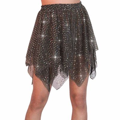 JEWEKY Sequin Dance Skirts Belly Fringe Skirt Rave Hip Skirt Layered Performance Skirts Party Club Short Skirt for Women (Black Gold)