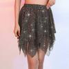 JEWEKY Sequin Dance Skirts Belly Fringe Skirt Rave Hip Skirt Layered Performance Skirts Party Club Short Skirt for Women (Black Gold) view 3